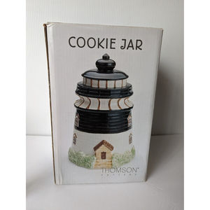 Vintage NIB Rare HTF Thomson Pottery Lighthouse Cookie Jar & Lid Nautical NOS